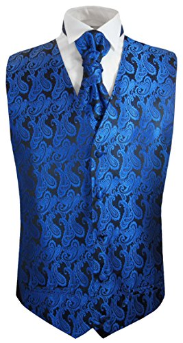 Paul Malone Hochzeitsweste + Plastron schwarz blau Paisley - Hochzeit Herren Weste Gr. 60 3XL von Paul Malone