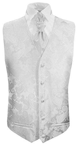 Paul Malone Hochzeitsweste + Plastron weiß Paisley - Hochzeit Herren Weste Gr. 52 M von Paul Malone