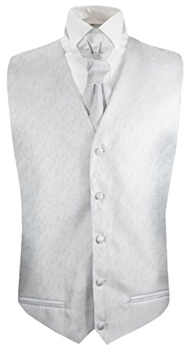 Paul Malone Hochzeitsweste + Plastron weiß Silber floral - Herren Hochzeit Weste Gr. 56 XL von Paul Malone