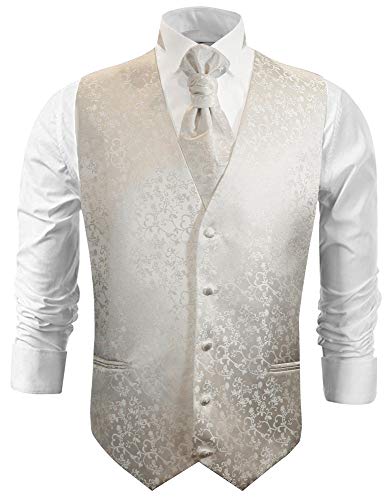 Paul Malone Hochzeitsweste Set 5tlg Ivory Elfenbein - Hochzeit Herren Weste - Gr. 64 5XL von Paul Malone