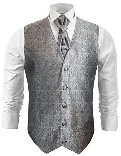 Paul Malone Hochzeitsweste Set 5tlg Silber grau Paisley - Hochzeit Herren Anzug Weste Gr. 54 L von Paul Malone