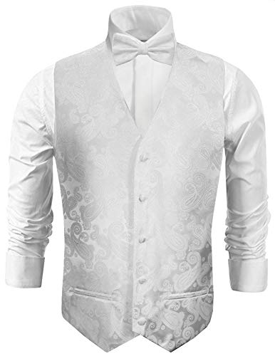 Paul Malone Hochzeitsweste mit Fliege weiß Paisley - Bräutigam Hochzeit Herren Weste Gr. 58 2XL von Paul Malone