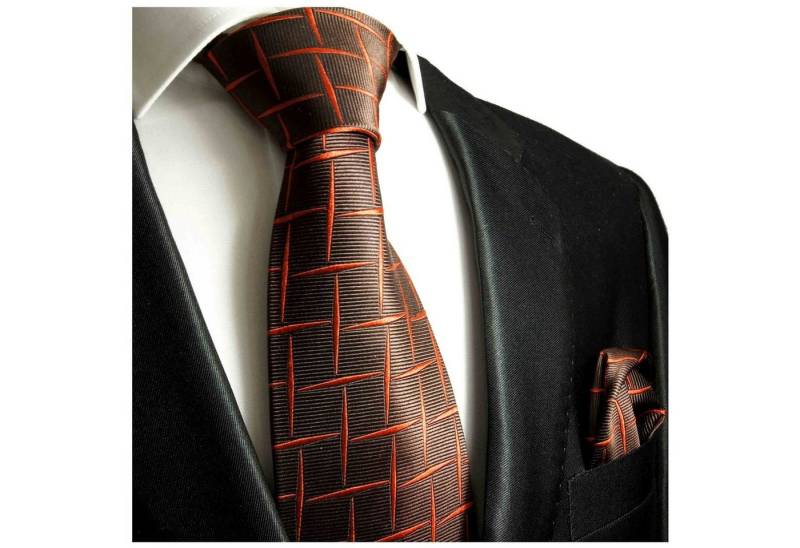 Paul Malone Krawatte Designer Herren Seidenkrawatte mit Tuch modern kariert 100% Seide (Set, 2-St., Krawatte mit Einstecktuch) Breit (8cm), rotbraun orange 412 von Paul Malone