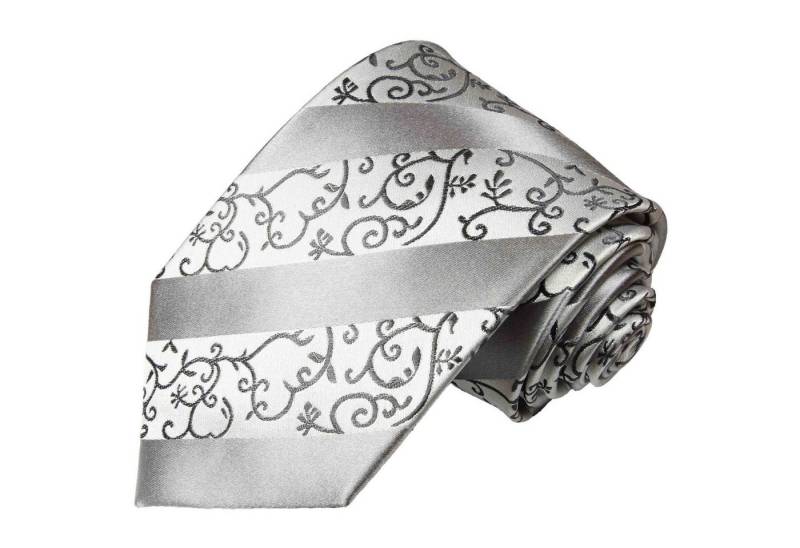 Paul Malone Krawatte Designer Seidenkrawatte Herren Schlips barock gestreift 100% Seide Schmal (6cm), silber 932 von Paul Malone