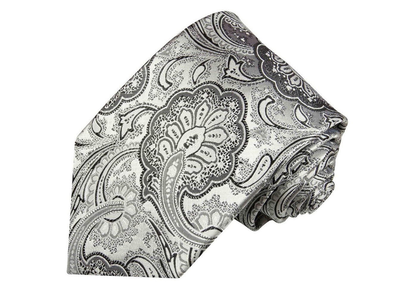 Paul Malone Krawatte Designer Seidenkrawatte Herren Schlips floral paisley 100% Seide Schmal (6cm), silber schwarz 585 von Paul Malone