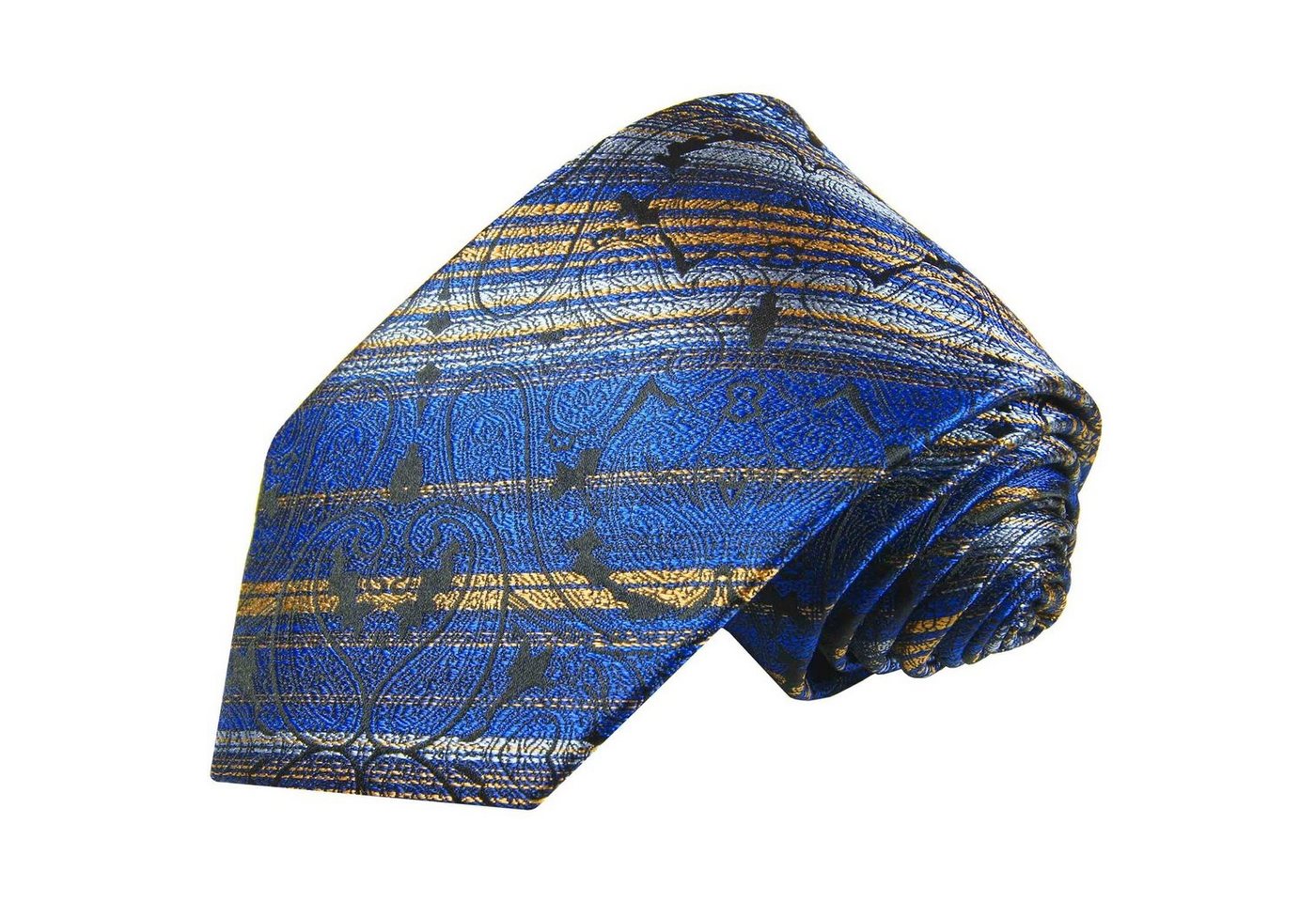 Paul Malone Krawatte Designer Seidenkrawatte Herren Schlips modern gestreift 100% Seide Breit (8cm), blau gold 2100 von Paul Malone