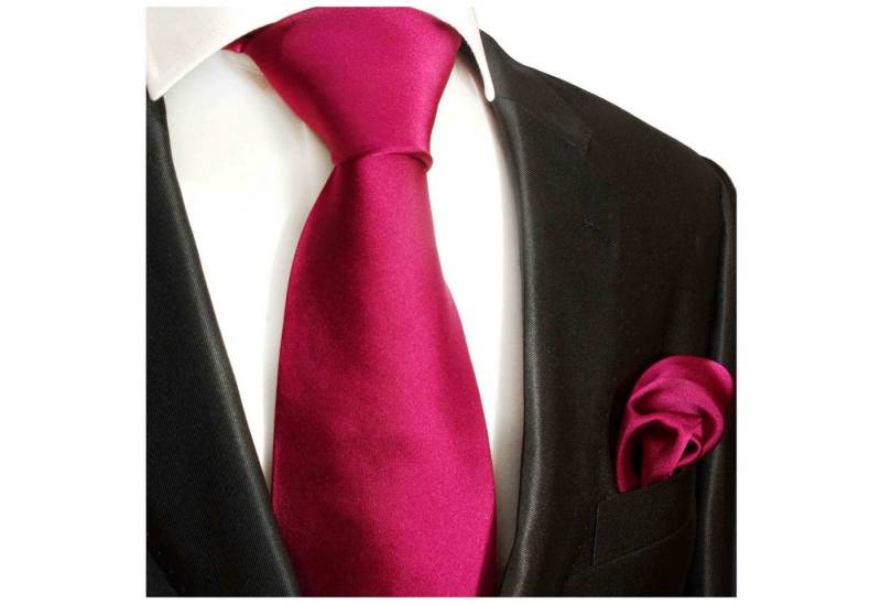 Paul Malone Krawatte Herren Seidenkrawatte Schlips mit Tuch modern uni satin 100% Seide (Set, 2-St., Krawatte mit Einstecktuch) Breit (8cm), beere 942 von Paul Malone