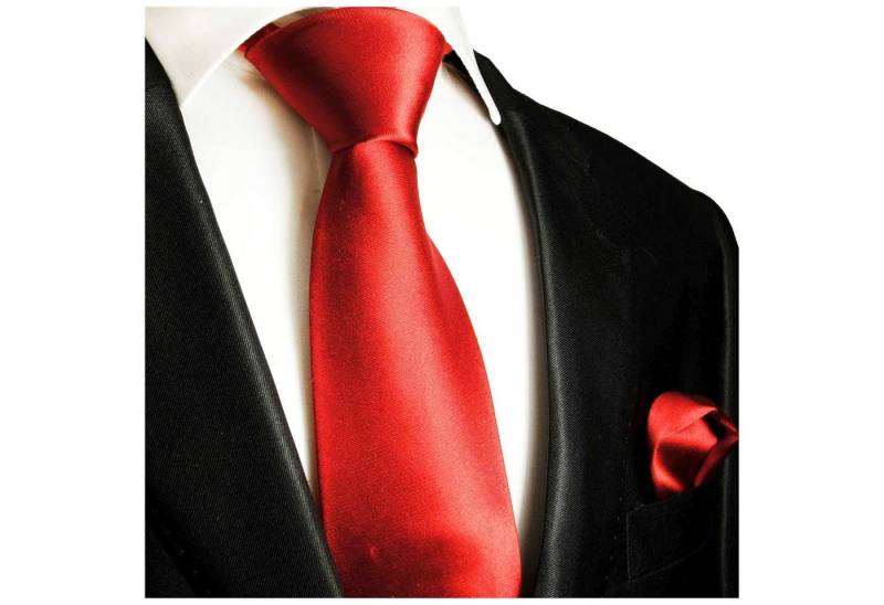 Paul Malone Krawatte Herren Seidenkrawatte Schlips mit Tuch modern uni satin 100% Seide (Set, 2-St., Krawatte mit Einstecktuch) Schmal (6cm), rot 908 von Paul Malone