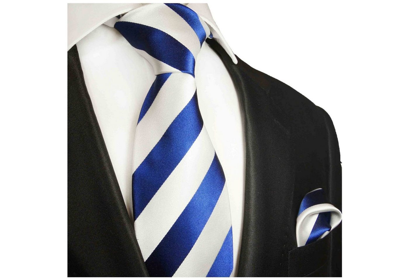 Paul Malone Krawatte Herren Seidenkrawatte mit Tuch Streifen modern gestreift 100% Seide (Set, 2-St., Krawatte mit Einstecktuch) Schmal (6cm), blau weiß 405 von Paul Malone