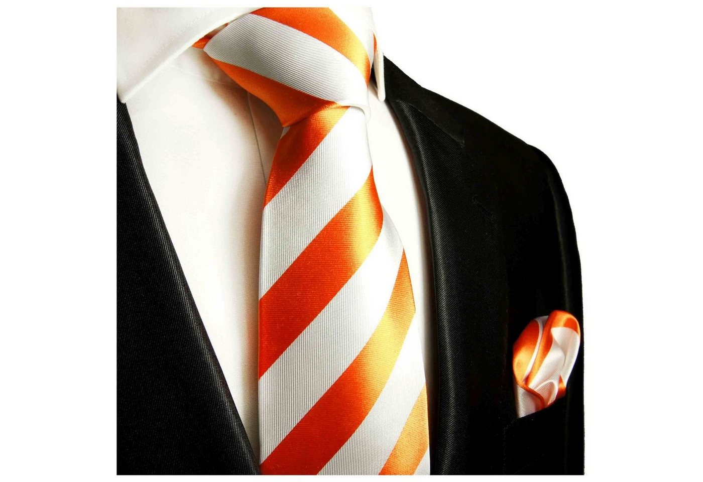 Paul Malone Krawatte Herren Seidenkrawatte mit Tuch Streifen modern gestreift 100% Seide (Set, 2-St., Krawatte mit Einstecktuch) Schmal (6cm), orange weiß 330 von Paul Malone
