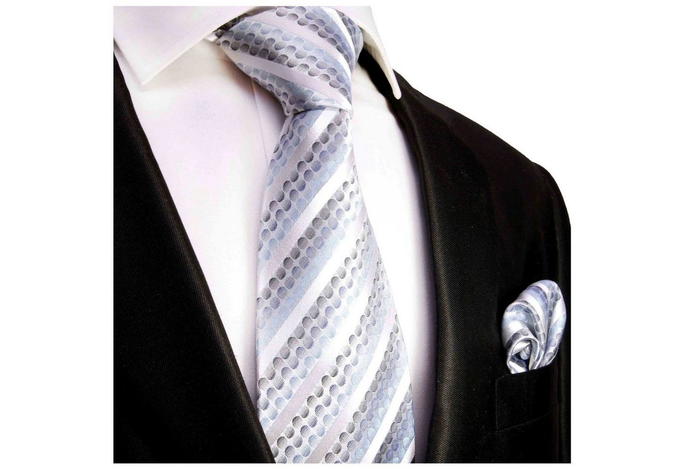 Paul Malone Krawatte Herren Seidenkrawatte mit Tuch modern Streifen gepunktet 100% Seide (Set, 2-St., Krawatte mit Einstecktuch) Schmal (6cm), blau silber 602 von Paul Malone
