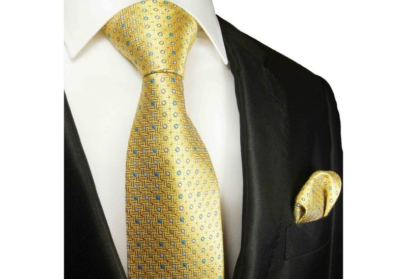 Paul Malone Krawatte Herren Seidenkrawatte mit Tuch modern gepunktet 100% Seide (Set, 2-St., Krawatte mit Einstecktuch) Breit (8cm), gelb blau 2106 von Paul Malone