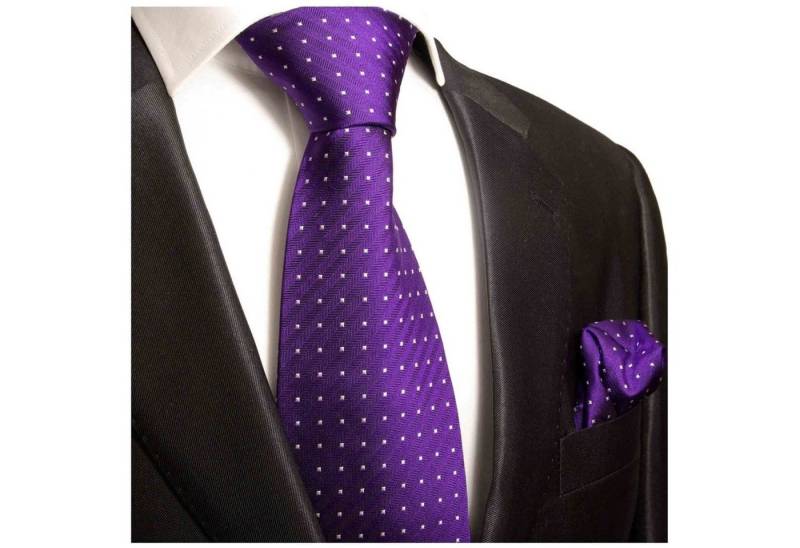 Paul Malone Krawatte Herren Seidenkrawatte mit Tuch modern gepunktet 100% Seide (Set, 2-St., Krawatte mit Einstecktuch) Breit (8cm), lila violett 449 von Paul Malone