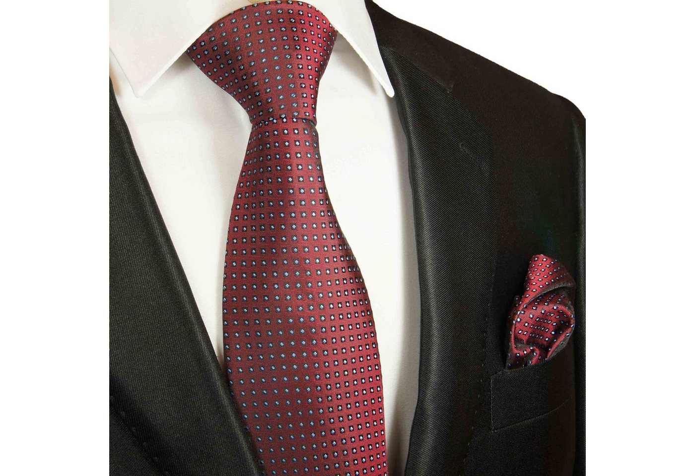 Paul Malone Krawatte Herren Seidenkrawatte mit Tuch modern gepunktet 100% Seide (Set, 2-St., Krawatte mit Einstecktuch) Schmal (6cm), rot 2040 von Paul Malone