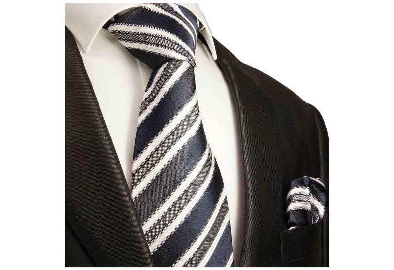 Paul Malone Krawatte Herren Seidenkrawatte mit Tuch modern gestreift 100% Seide (Set, 2-St., Krawatte mit Einstecktuch) Schmal (6cm), blau 437 von Paul Malone