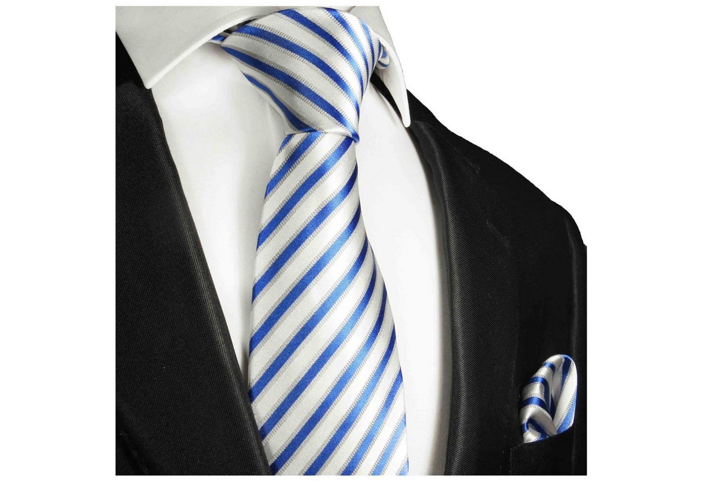 Paul Malone Krawatte Herren Seidenkrawatte mit Tuch modern gestreift 100% Seide (Set, 2-St., Krawatte mit Einstecktuch) Schmal (6cm), blau weiß 685 von Paul Malone