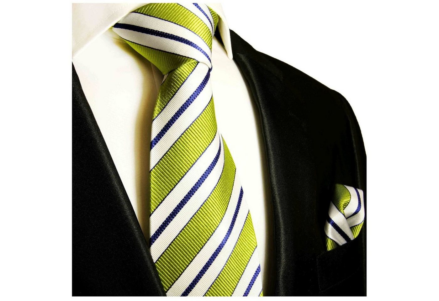 Paul Malone Krawatte Herren Seidenkrawatte mit Tuch modern gestreift 100% Seide (Set, 2-St., Krawatte mit Einstecktuch) Schmal (6cm), Extra lang (165cm), grün 103 von Paul Malone