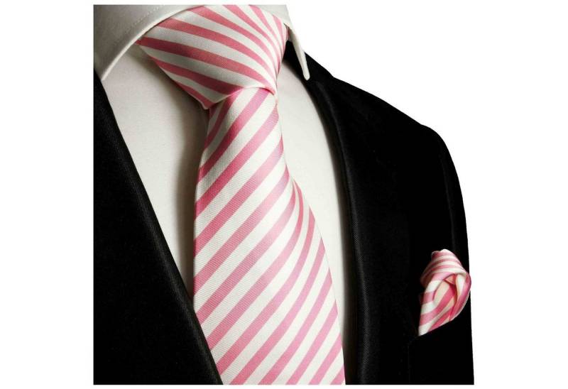 Paul Malone Krawatte Herren Seidenkrawatte mit Tuch modern gestreift 100% Seide (Set, 2-St., Krawatte mit Einstecktuch) Breit (8cm), pink weiß 127 von Paul Malone