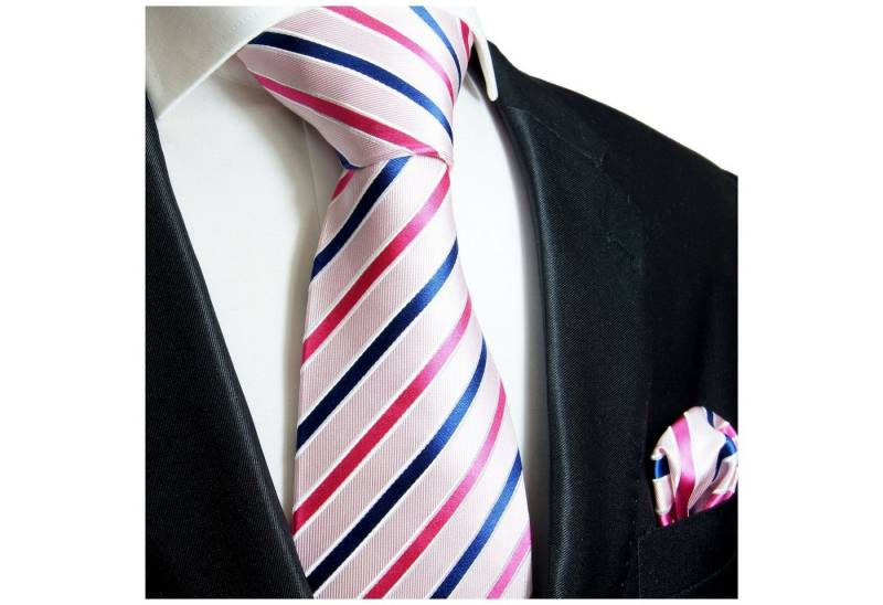 Paul Malone Krawatte Herren Seidenkrawatte mit Tuch modern gestreift 100% Seide (Set, 2-St., Krawatte mit Einstecktuch) Breit (8cm), rosa pink blau 600 von Paul Malone