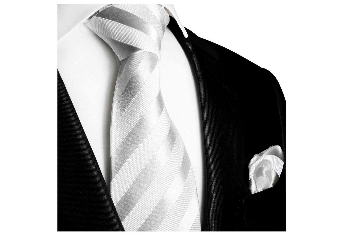 Paul Malone Krawatte Herren Seidenkrawatte mit Tuch modern gestreift 100% Seide (Set, 2-St., Krawatte mit Einstecktuch) Schmal (6cm), silber weiß 401 von Paul Malone