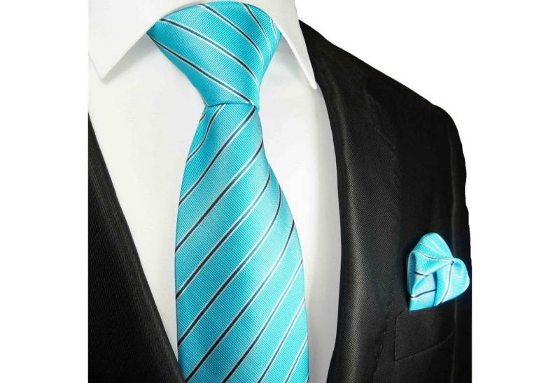 Paul Malone Krawatte Herren Seidenkrawatte mit Tuch modern gestreift 100% Seide (Set, 2-St., Krawatte mit Einstecktuch) Schmal (6cm), türkis 2099 von Paul Malone