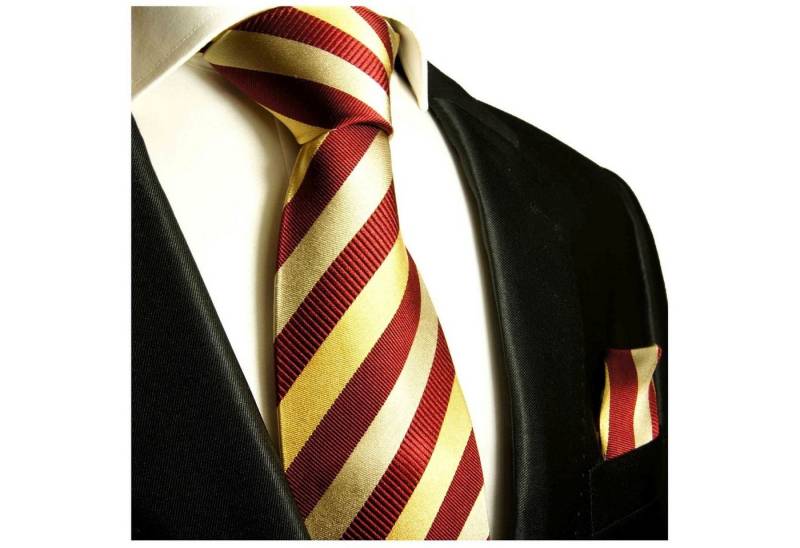 Paul Malone Krawatte Herren Seidenkrawatte mit Tuch modern gestreift 100% Seide (Set, 2-St., Krawatte mit Einstecktuch) Breit (8cm), weinrot gold 245 von Paul Malone