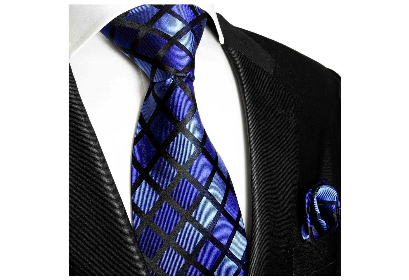 Paul Malone Krawatte Herren Seidenkrawatte mit Tuch modern kariert 100% Seide (Set, 2-St., Krawatte mit Einstecktuch) Schmal (6cm), blau 480 von Paul Malone