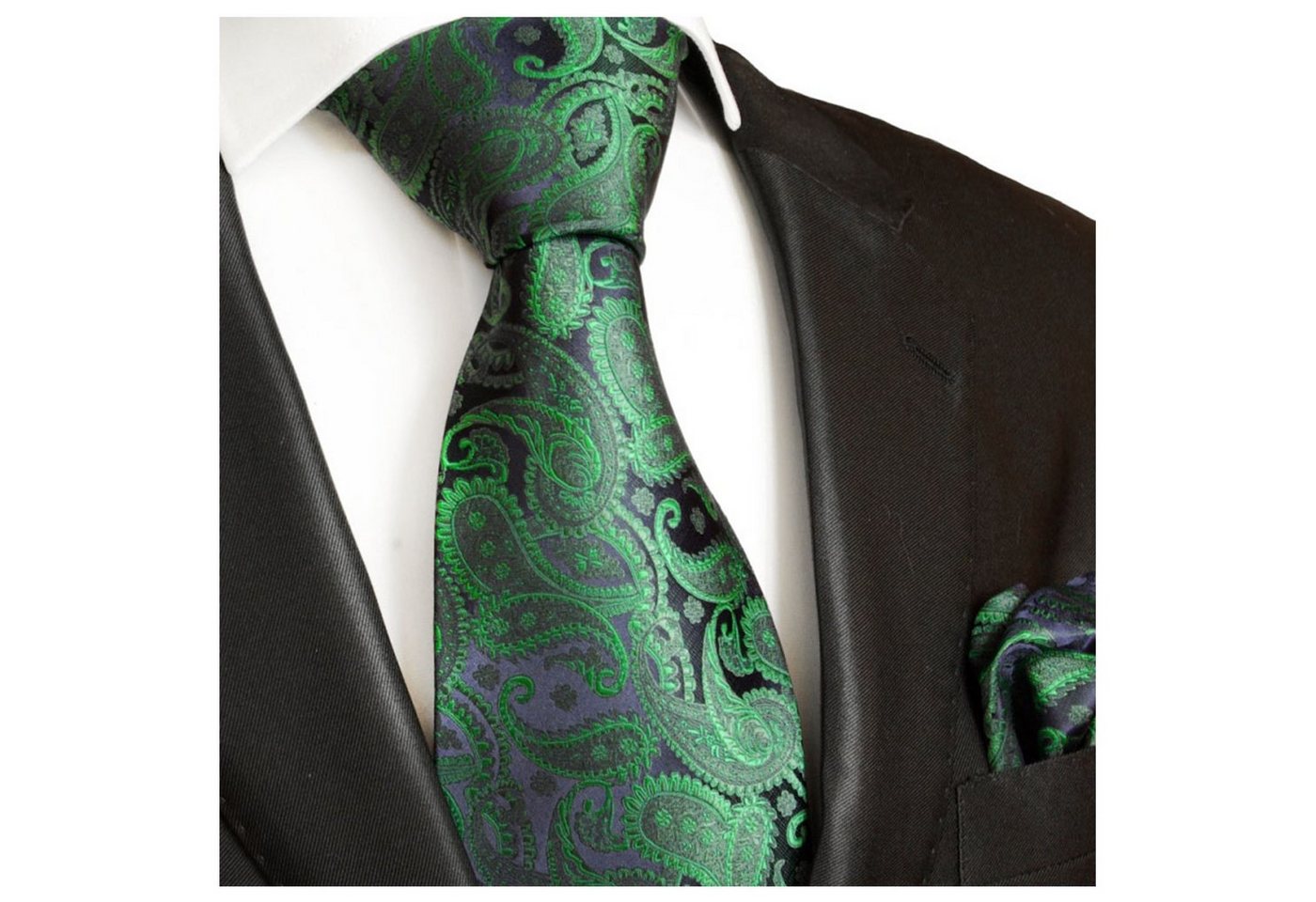 Paul Malone Krawatte Herren Seidenkrawatte mit Tuch modern paisley brokat 100% Seide (Set, 2-St., Krawatte mit Einstecktuch) Schmal (6cm), smaragd grün 510 von Paul Malone