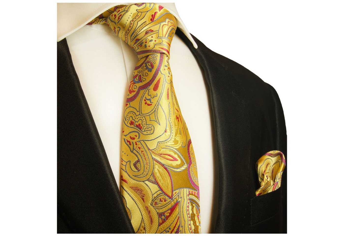 Paul Malone Krawatte Herren Seidenkrawatte mit Tuch modern paisley floral 100% Seide (Set, 2-St., Krawatte mit Einstecktuch) Schmal (6cm), gelb rot 2028 von Paul Malone