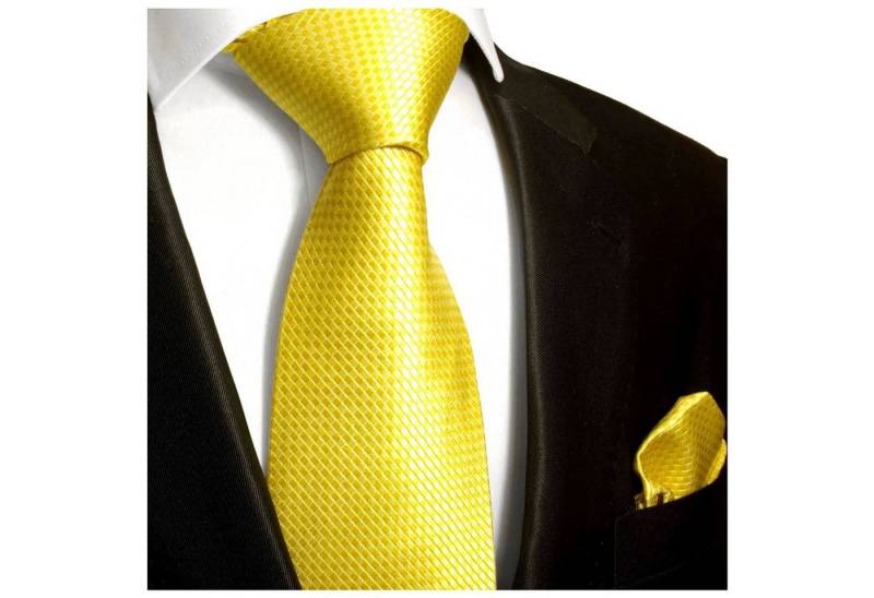 Paul Malone Krawatte Herren Seidenkrawatte mit Tuch modern uni einfarbig 100% Seide (Set, 2-St., Krawatte mit Einstecktuch) Breit (8cm), gelb 506 von Paul Malone