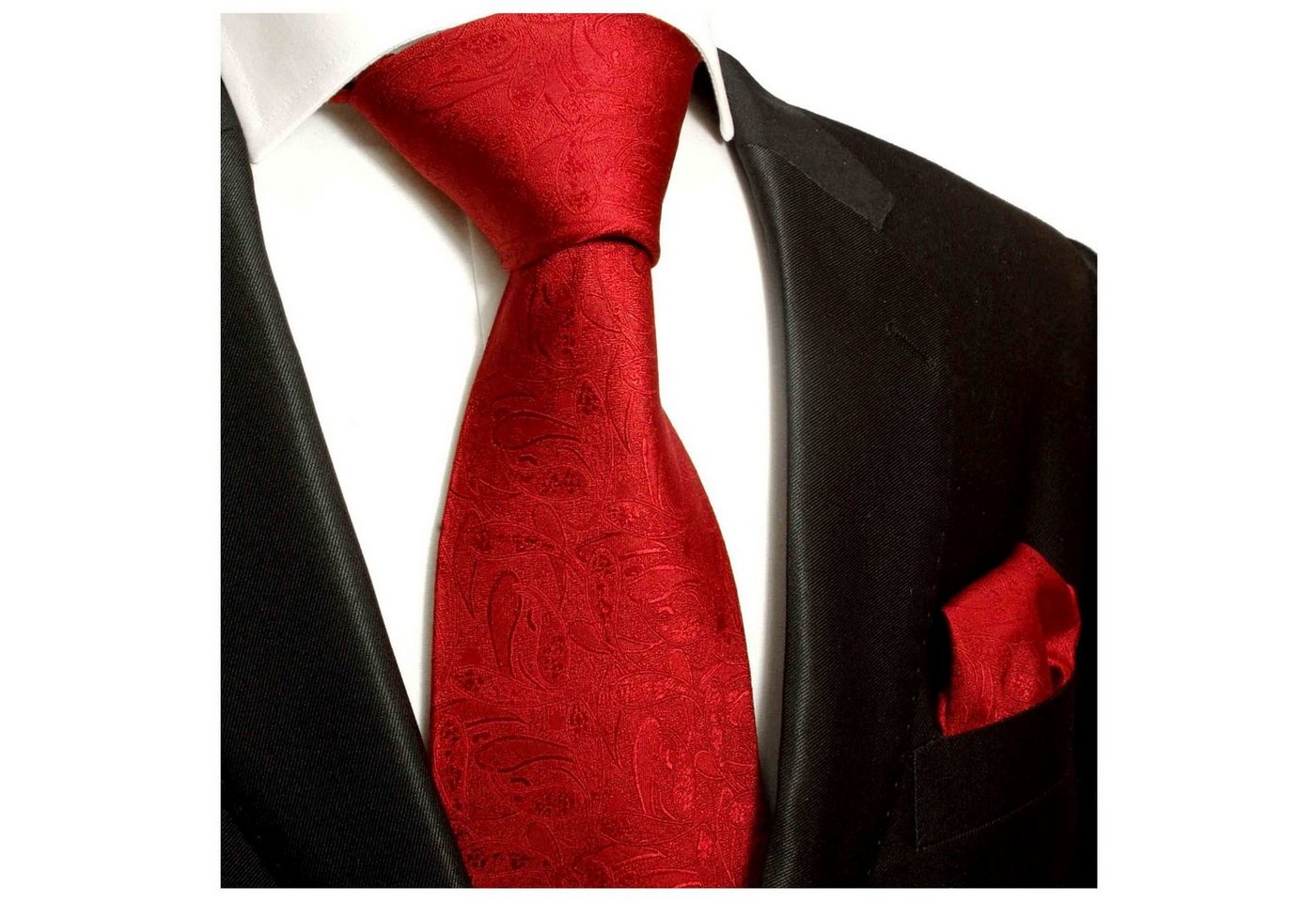 Paul Malone Krawatte Herren Seidenkrawatte mit Tuch modern uni paisley 100% Seide (Set, 2-St., Krawatte mit Einstecktuch) Schmal (6cm), rot 541 von Paul Malone