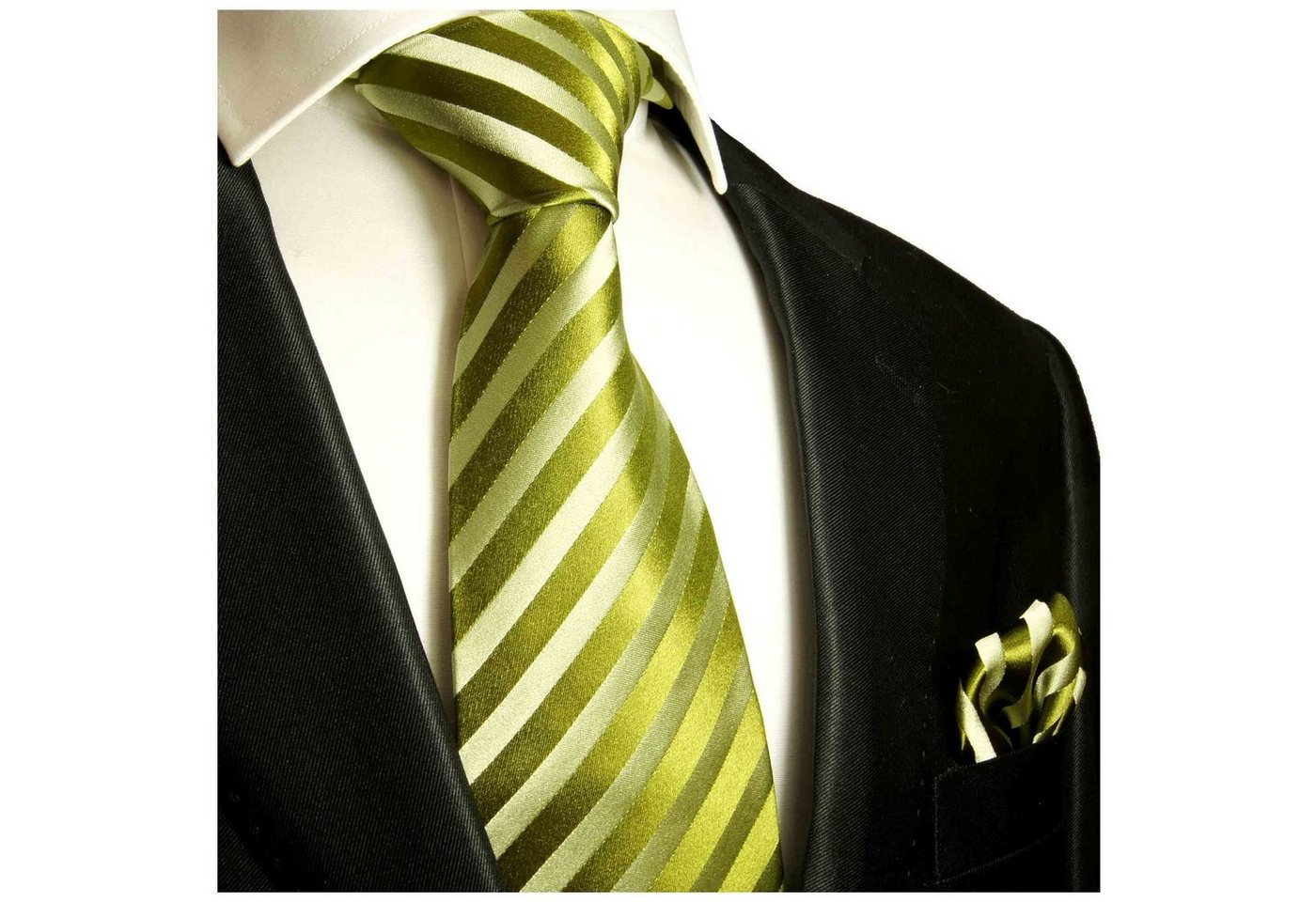 Paul Malone Krawatte Herren Seidenkrawatte und Tuch gestreift 100% Seide (Set, 2-St., Krawatte mit Einstecktuch) Schmal (6cm), grün 984 von Paul Malone