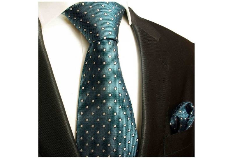 Paul Malone Krawatte Herren Seidenkrawatte und Tuch modern gepunktet 100% Seide (Set, 2-St., Krawatte mit Einstecktuch) Breit (8cm), petrol blau 628 von Paul Malone