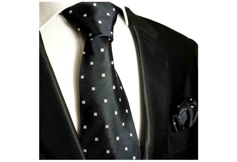 Paul Malone Krawatte Herren Seidenkrawatte und Tuch modern gepunktet 100% Seide (Set, 2-St., Krawatte mit Einstecktuch) Breit (8cm), schwarz 523 von Paul Malone
