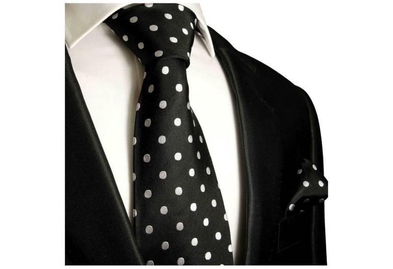 Paul Malone Krawatte Herren Seidenkrawatte und Tuch modern gepunktet 100% Seide (Set, 2-St., Krawatte mit Einstecktuch) Breit (8cm), schwarz silber 976 von Paul Malone