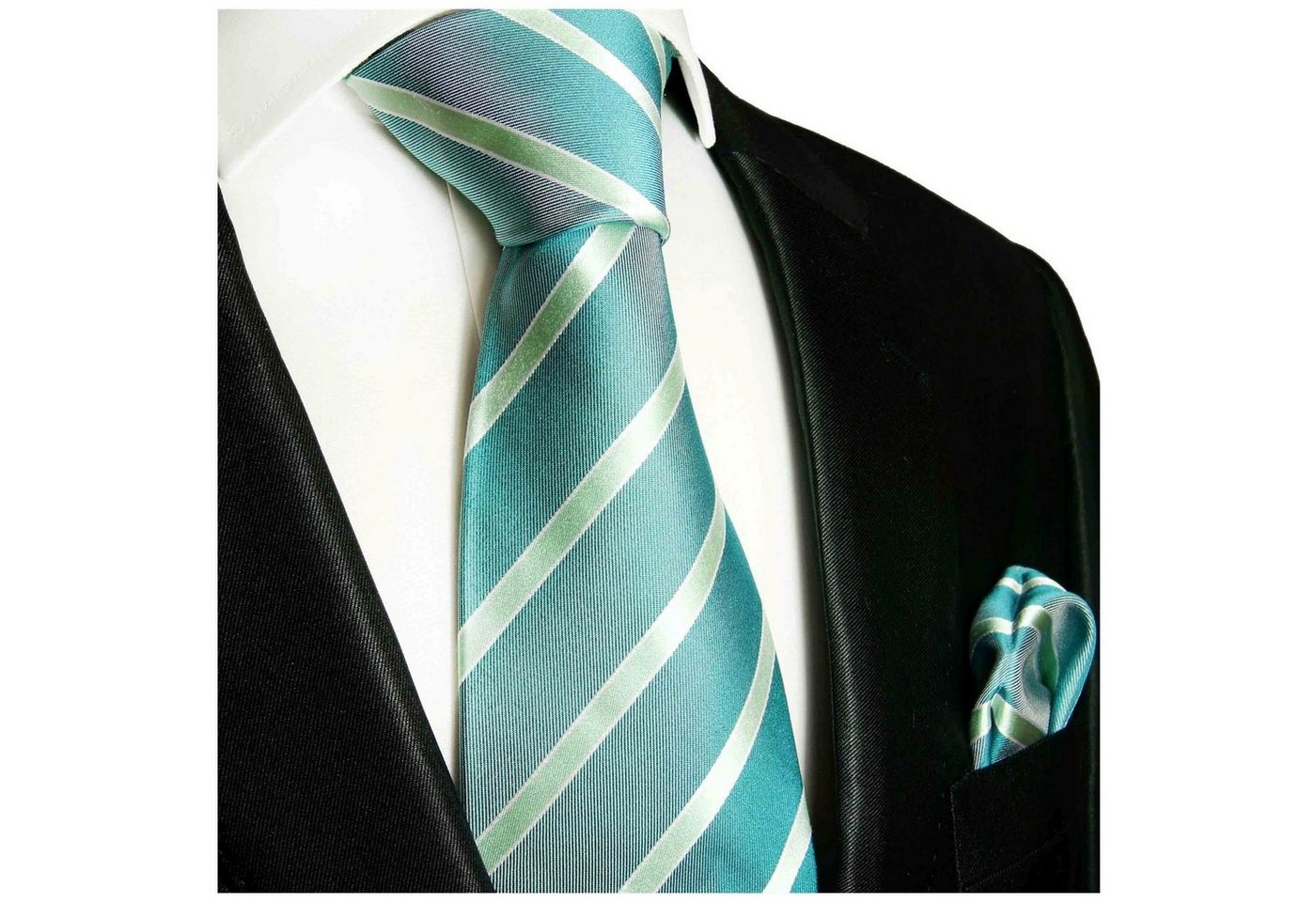 Paul Malone Krawatte Herren Seidenkrawatte und Tuch modern gestreift 100% Seide (Set, 2-St., Krawatte mit Einstecktuch) Schmal (6cm), blau grün 715 von Paul Malone