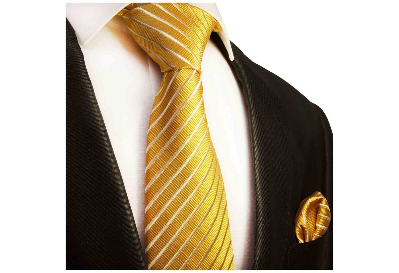 Paul Malone Krawatte Herren Seidenkrawatte und Tuch modern gestreift 100% Seide (Set, 2-St., Krawatte mit Einstecktuch) Schmal (6cm), gold 899 von Paul Malone