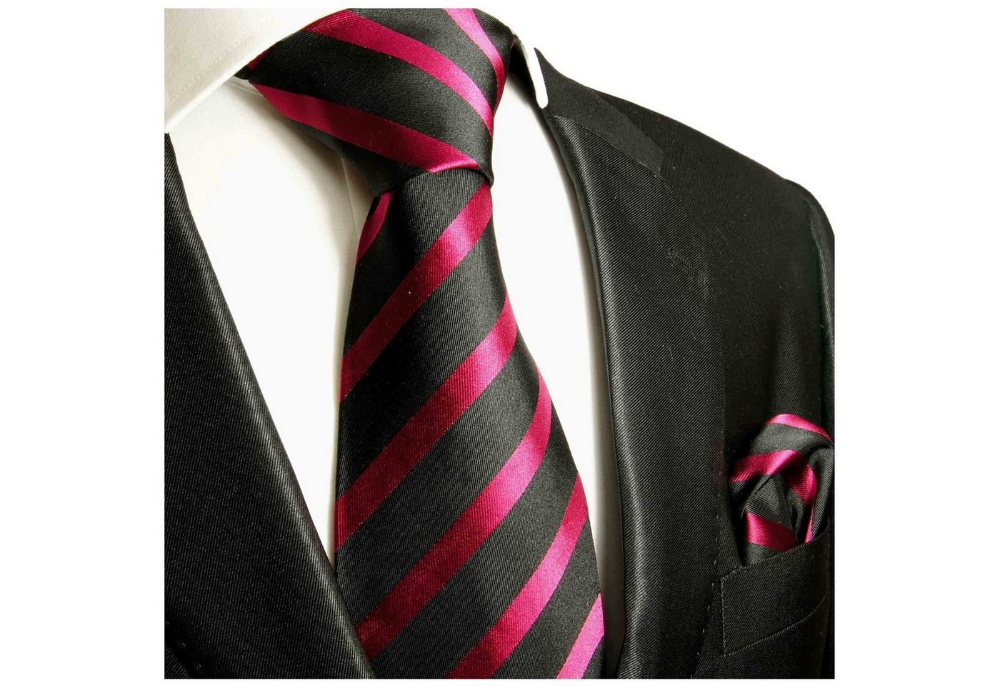 Paul Malone Krawatte Herren Seidenkrawatte und Tuch modern gestreift 100% Seide (Set, 2-St., Krawatte mit Einstecktuch) Schmal (6cm), pink schwarz 463 von Paul Malone