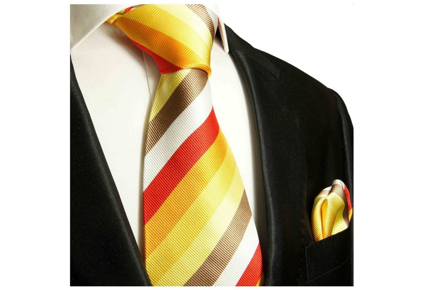 Paul Malone Krawatte Herren Seidenkrawatte und Tuch modern gestreift 100% Seide (Set, 2-St., Krawatte mit Einstecktuch) Schmal (6cm), rot gold gelb 712 von Paul Malone