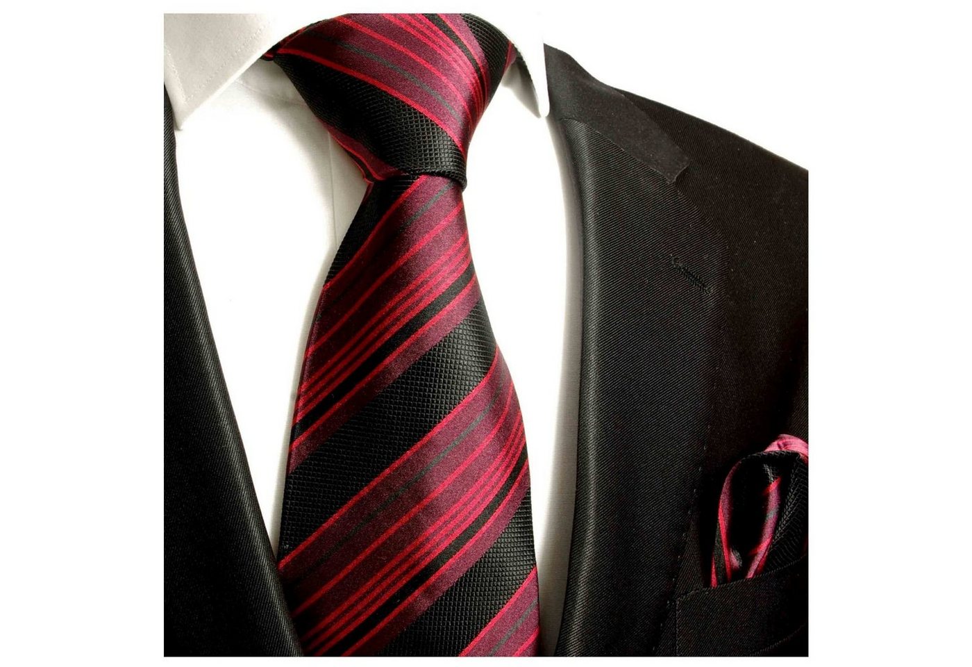 Paul Malone Krawatte Herren Seidenkrawatte und Tuch modern gestreift 100% Seide (Set, 2-St., Krawatte mit Einstecktuch) Schmal (6cm), rot schwarz 515 von Paul Malone