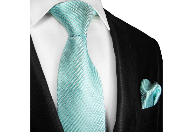 Paul Malone Krawatte Herren Seidenkrawatte und Tuch modern gestreift 100% Seide (Set, 2-St., Krawatte mit Einstecktuch) Breit (8cm), türkis 889 von Paul Malone