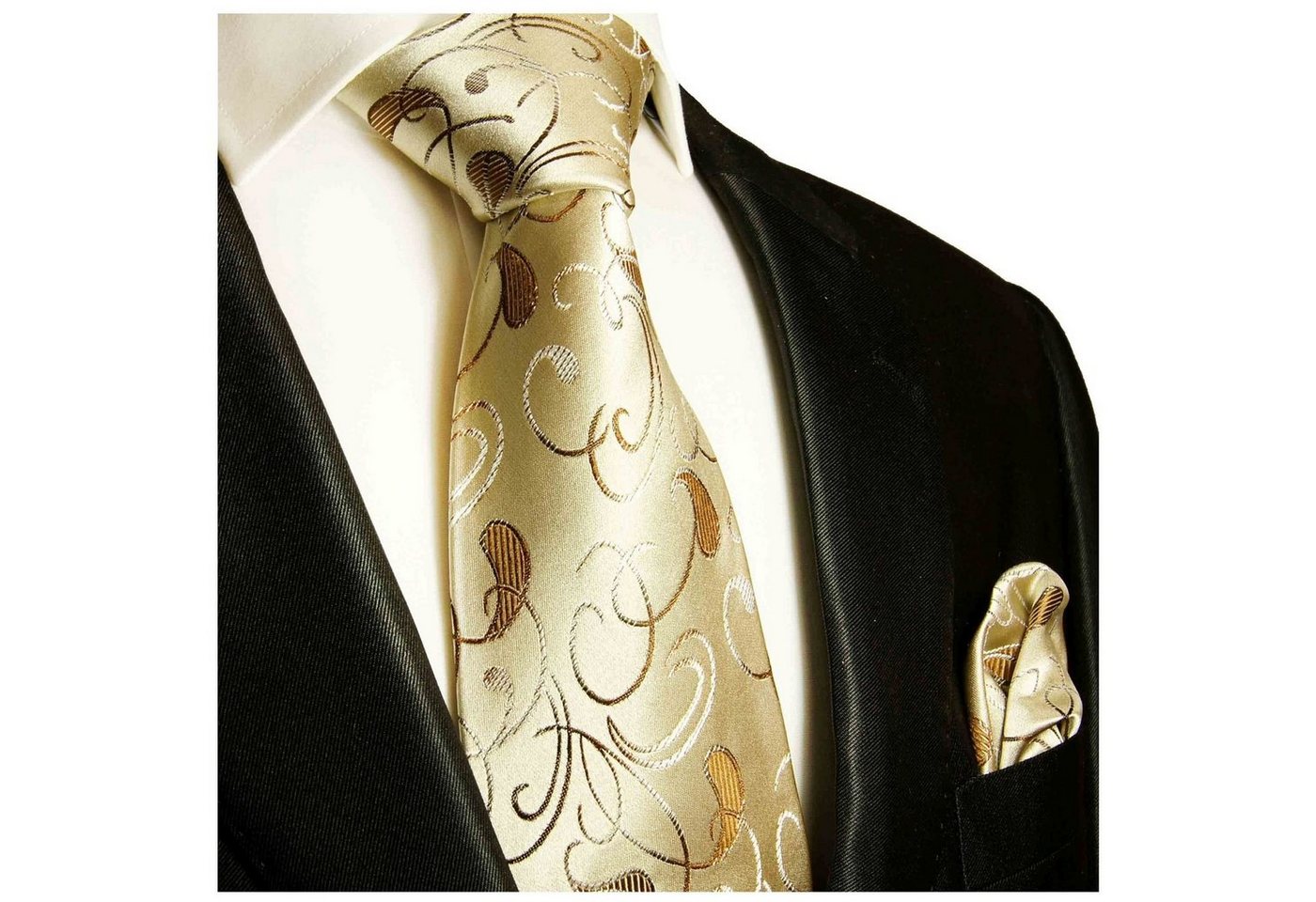 Paul Malone Krawatte Herren Seidenkrawatte und Tuch paisley brokat 100% Seide (Set, 2-St., Krawatte mit Einstecktuch) Schmal (6cm), braun gold 915 von Paul Malone