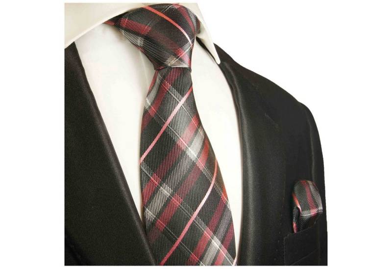 Paul Malone Krawatte Herren Seidenkrawatte mit Tuch Schottenmuster gestreift 100% Seide (Set, 2-St., Krawatte mit Einstecktuch) Breit (8cm), schwarz pink 2014 von Paul Malone