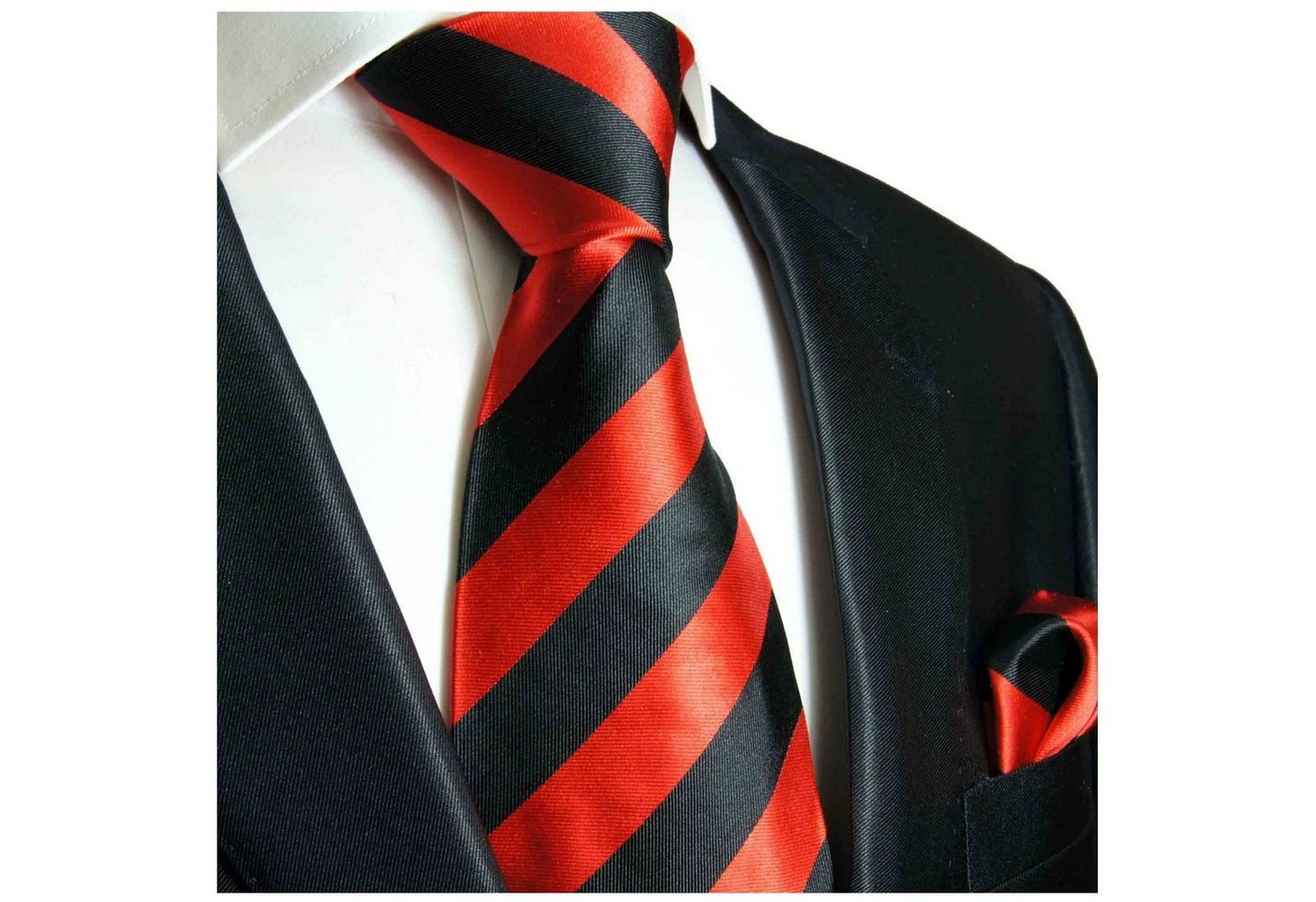 Paul Malone Krawatte Seidenkrawatte mit Tuch Herren Schlips modern gestreift 100% Seide (Set, 2-St., Krawatte mit Einstecktuch) Schmal (6cm), rot schwarz 719 von Paul Malone