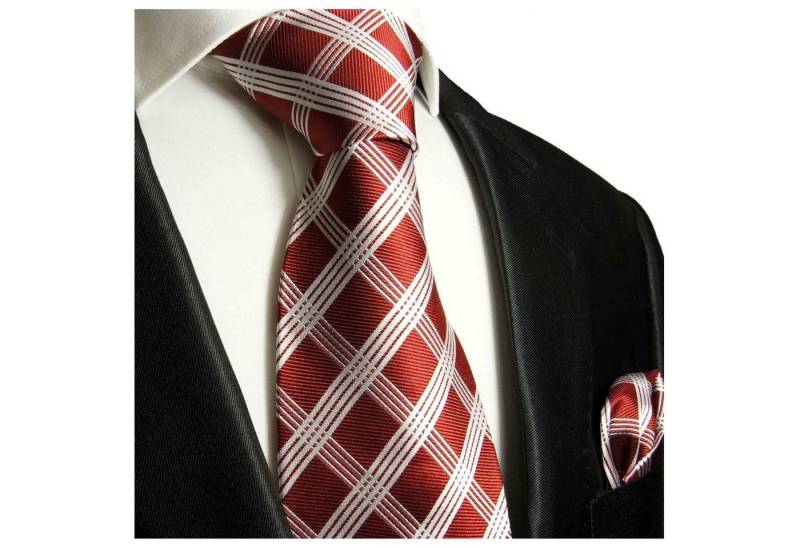 Paul Malone Krawatte Seidenkrawatte und Tuch Herren Schlips Karo gestreift 100% Seide (Set, 2-St., Krawatte mit Einstecktuch) Schmal (6cm), rot weiß 725 von Paul Malone