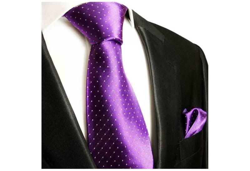 Paul Malone Krawatte Seidenkrawatte und Tuch Herren Schlips modern gepunktet 100% Seide (Set, 2-St., Krawatte mit Einstecktuch) Breit (8cm), lila violett 806 von Paul Malone