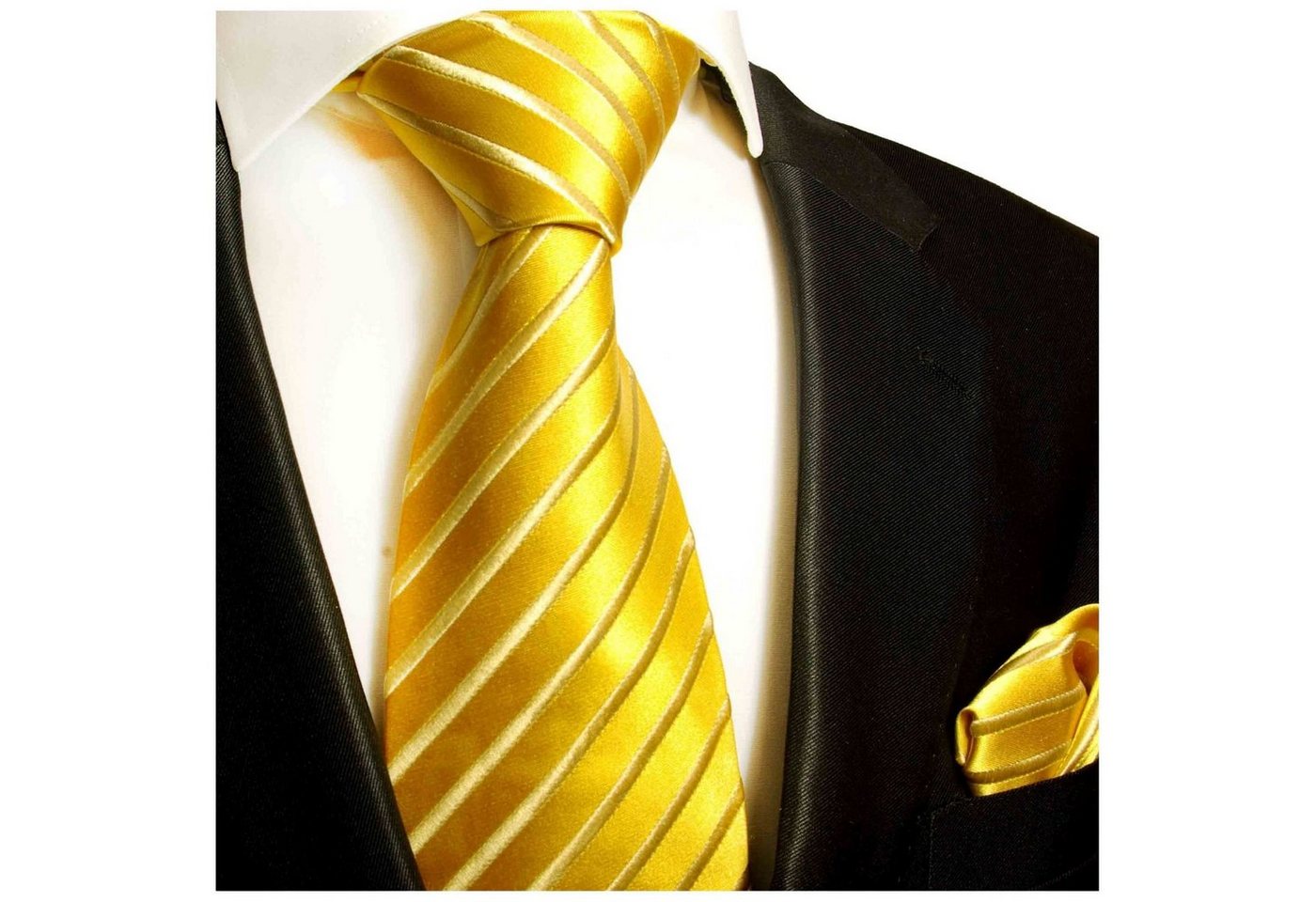 Paul Malone Krawatte Seidenkrawatte und Tuch Herren Schlips modern uni gestreift 100% Seide (Set, 2-St., Krawatte mit Einstecktuch) Schmal (6cm), gold 681 von Paul Malone