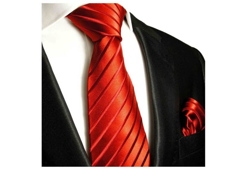 Paul Malone Krawatte Seidenkrawatte und Tuch Herren Schlips modern uni gestreift 100% Seide (Set, 2-St., Krawatte mit Einstecktuch) Breit (8cm), rot 441 von Paul Malone