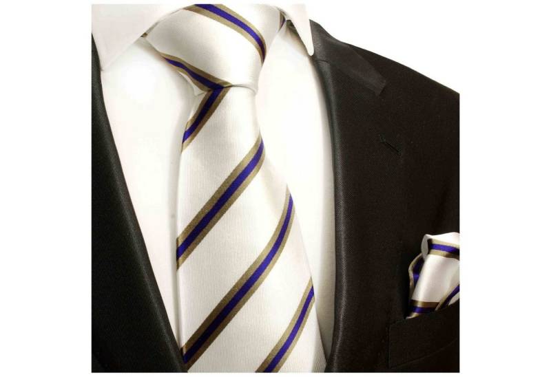 Paul Malone Krawatte Seidenkrawatte und Tuch Herren gestreift 100% Seide (Set, 2-St., Krawatte mit Einstecktuch) Breit (8cm), blau weiß gold 782 von Paul Malone