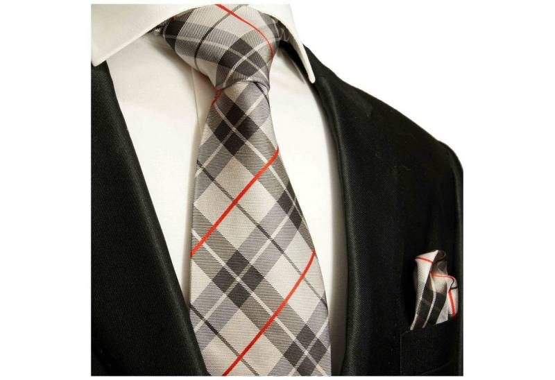 Paul Malone Krawatte Seidenkrawatte und Tuch plaid Schottenmuster 100% Seide (Set, 2-St., Krawatte mit Einstecktuch) Schmal (6cm), beige rot 983 von Paul Malone
